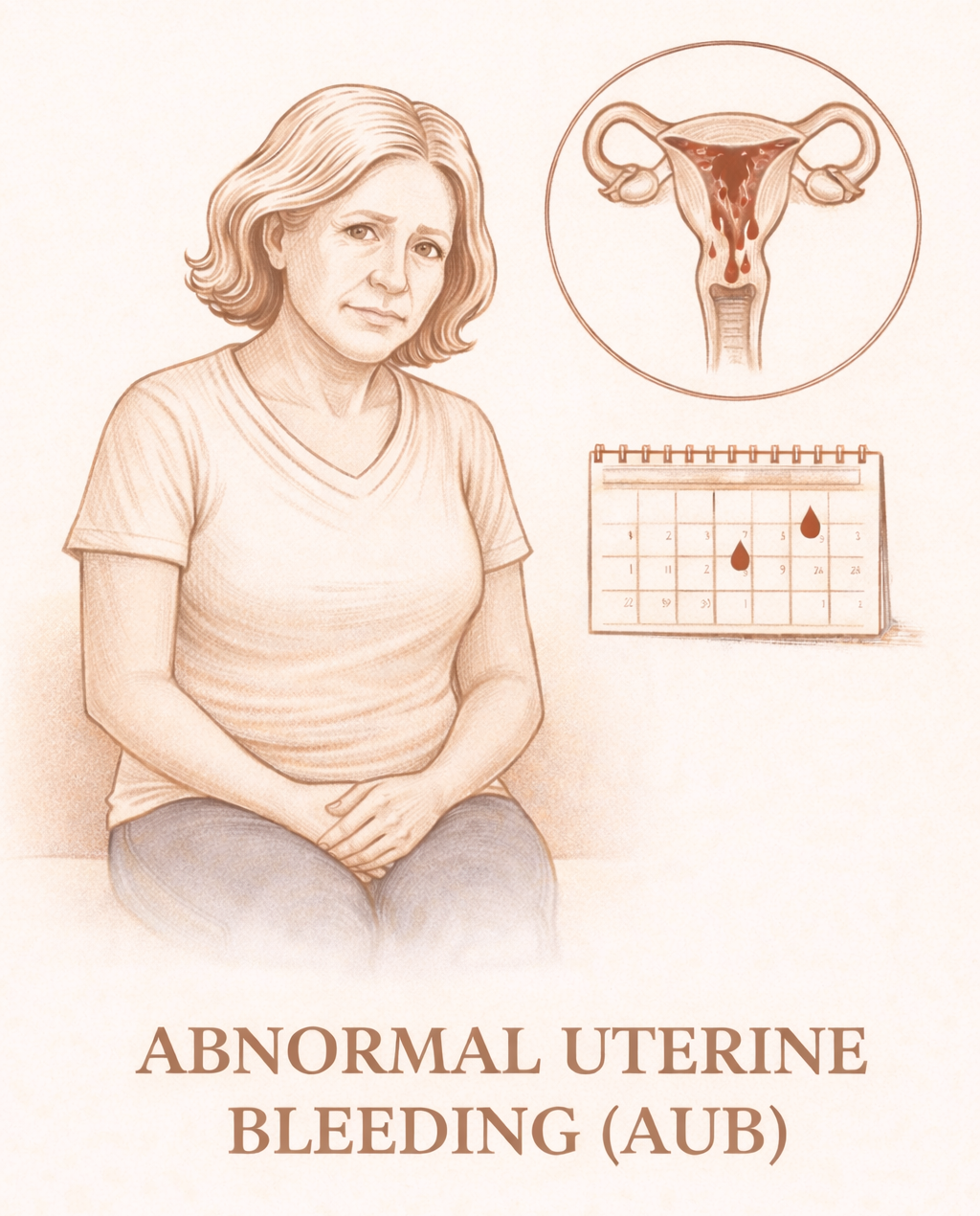 Abnormal Uterine Bleeding (AUB) - Illustration showing uterine anatomy and bleeding patterns